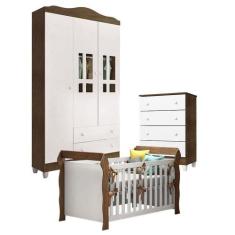 Quarto De Bebê Ariel 3 Portas Com Gaveteiro E Berço Lara Branco Acetin