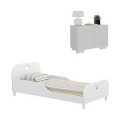 Cama Solteiro Com Mesa De Cabeceira 2 Portas Multimóveis Mp4170 Branca Branco