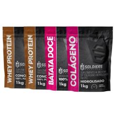Kit: Whey Protein Concentrado 2Kg + Batata Doce Em Pó 1Kg + Colágeno Hidrolisado 1Kg - 100% Importad-Unissex