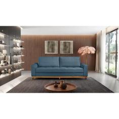 Sofá Cama 3 Lugares Retrátil Linho Pés de Madeira - Estofart