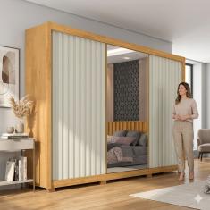 Guarda-Roupa Europa Grécia com espelho, 3 portas de correr, 6 gavetas e 12 prateleiras – 226 cm de largura