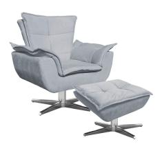 Poltrona Decorativa Base Giratória Cromada com Puff Opla Suede Cinza - Ibiza