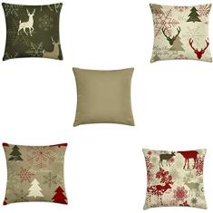 kit 5 capas de almofadas natalinas renas 40x40