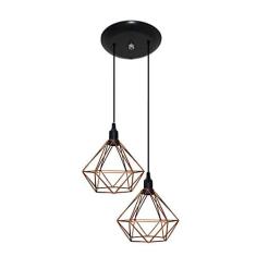 Luminária Pendente Aramado Modelo Diamante Duplo - 02 Juntos na mesma Canopla (Cobre)