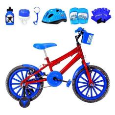 Bicicleta Infantil Aro 16 + Kit Proteção Vermelha e Azul
