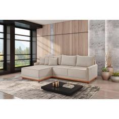 Sofá Linho 3 Lugares 264cm com Chaise Lado Esquerdo e Kit Usb Barra Cru