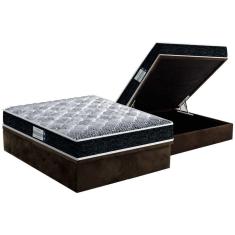 Cama Box Baú Casal: Colchão Anatômico Probel D33/EP Firmepedic ProDormir Advanced Tech1500 Double Face + Base CRC Suede Brown(138x188)