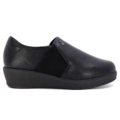 Tênis Feminino Slip On Plataforma Couro Preto Usaflex AJ0602-Feminino