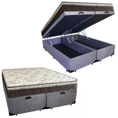 Cama Box Baú Queen Suede Bipartido +  Colchão Elegance Ortopédico Espu