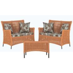 2 Sofá Área e Mesa Igapó Alumínio Pintura Marrom Corda Náutica Estofad