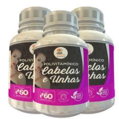 Polivitamínico Cabelos E Unhas 500Mg 60 Cáps Kit Com 3 Potes - Lider V