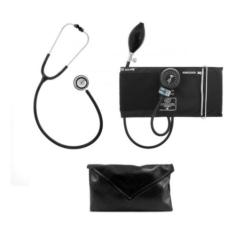 Kit Enfermagem Esfigmomanômetro + Estetoscópio + Estojo Bic,  Preto