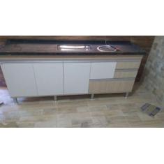 Gabinete para pia de cozinha 2m Michelangelo Cípres e Branco 100% MDF 