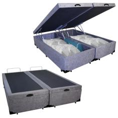 Cama Box Baú King Bipartido Suede SerenePrime Cinza 192x203x44