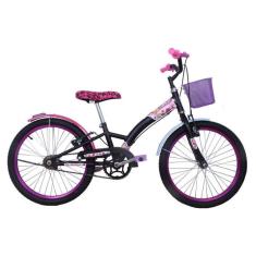 Bicicleta Infantil Feminina Aro 20 Fashion Preta com Aros e Cesta Lilás - Dalannio Bike