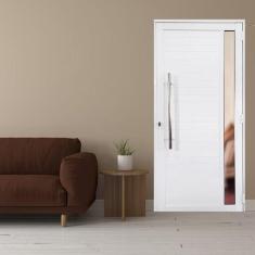 Porta Lambril de Alumínio 210 x 80cm com Puxador e Visor Linha 30 Lado Esquerdo Branco