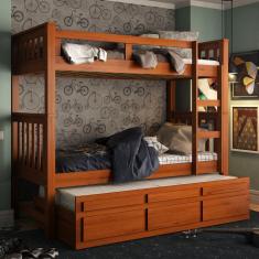 Treliche Solteiro Castanho Claro 3 Gavetas e 1 Escada Madeira de Pinus - Saraiva