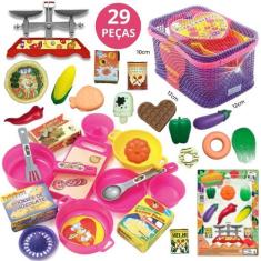 Comidinhas Kit Cestinha c/ panelinhas Brinquedos Legumes Sorvete Horti
