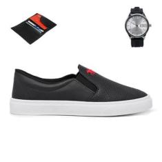 Kit Tênis Slip On Legítimo Polo Iate + Relógio de Pulso + Carteira-Masculino