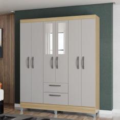 Guarda Roupa Casal com Espelho 6 Portas 2 Gavetas Multi Poquema, Damas