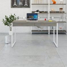 Escrivaninha Mesa Escritório Kuadra 2 Gavetas 135cm Industrial Snow E 