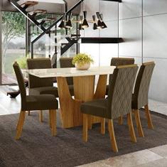 Conjunto Sala de Jantar Mesa 6 Cadeiras Kaciane Henn Nature/off White/bege