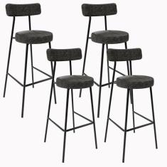 Kit 04 Banquetas Altas Cozinha Sala De Jantar Estrutura Em Aço Milão F