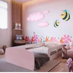 Cama Infantil Montessoriana Solteiro com Proteção Lateral Jardim Movel