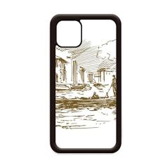Capa River Boat Landmark Sketch Paisagem para iPhone 12 Pro Max para Apple Mini Mobile Case Shell