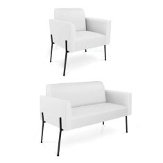 Sofá Namoradeira E Poltrona Pé De Ferro Preto Marisa Corino Branco D03 - D`rossi