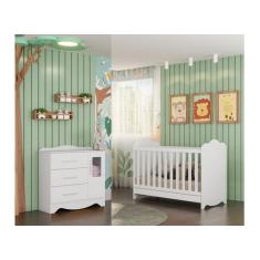 Berço e Cômoda Provençal Moveis Peroba Clara MDF , Branco