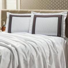 Jogo De Lençol Percal 400 Fios Casal 03 Peças - Casa Borda, Listra Azu