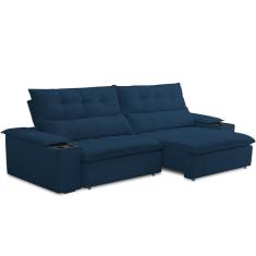 Sofá Retrátil Reclinável Para Sala De Estar Living 250cm ártico F04 Veludo Azul - Lyam Decor