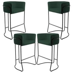 Kit 04 Banquetas Fixa Preto Linho Verde Musgo C-117