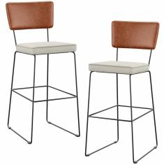 Kit 02 Banquetas Altas Camel Linho Champagne