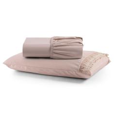 Jogo De Lençol Rubi Solteiro 2 Pçs 100% Algodão 200 Fios Ponto Palito Bordado - Avelã