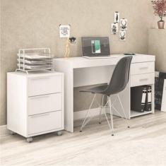 Escrivaninha 2 Gavetas 120cm Com Gaveteiro 3 Gavetas Maia Branco