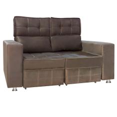 Sofá Retrátil E Reclinável 2 Lugares Londres 1.60cm Com Molas Veludo Speciale Home Marrom Castor