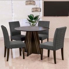 Mesa De Jantar Turim Com 4 Cadeiras Revestimento Em Tecido Linho Dobuê Castanho, Preto E Grafite
