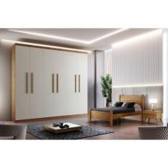 Guarda Roupa Casal Hera 6 Portas e 2 Gavetas Rufato, Imbua / Off White