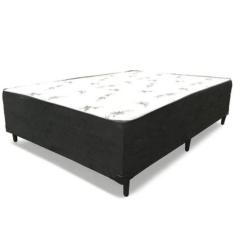 Cama Box Conjugada Ortopédica Casal 138 x 188  Suede Preto - Tampo Bra