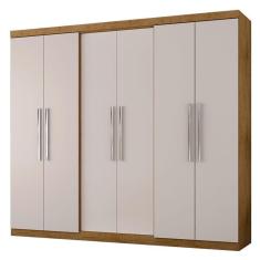 Guarda Roupa Casal Prime 6000 6 Portas de Bater 4 Gavetas MDP Freijó Baunilha Araplac Móveis