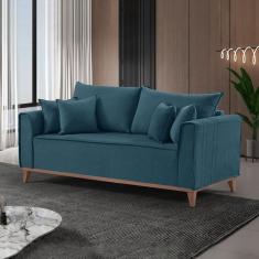 Sofá 4 lugares com Almofadas M46 Martins Estofados Linho/Azul Petroleo