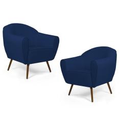 Kit 02 Poltronas Nina Pés Palito Madeira Azul Marinho