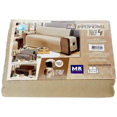 Protetor De Sofá Impermeável 4 Lugares King Liso Dupla Face Tecido Microfibra Kaqui/Marrom