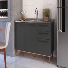 Balcão de Cozinha 120cm 3 Portas 2 Gavetas Espaço Cuba ou Tampo Isabelle