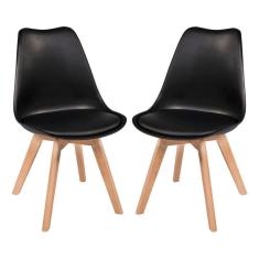 Kit 2 Cadeiras Charles Eames Estofada Base Madeira - Preta