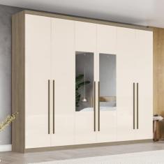 Guarda-roupa Casal 6 Portas 3 Gavetas Internas com Espelho Jade Rústico/off White