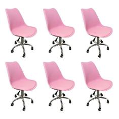 Kit 6 Cadeiras para Escritório Secretária Decorativa Eames Chicago Rosa