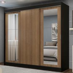 Guarda-Roupa Casal Madesa Kansas 3 Portas de Correr com Espelhos 3 Gav